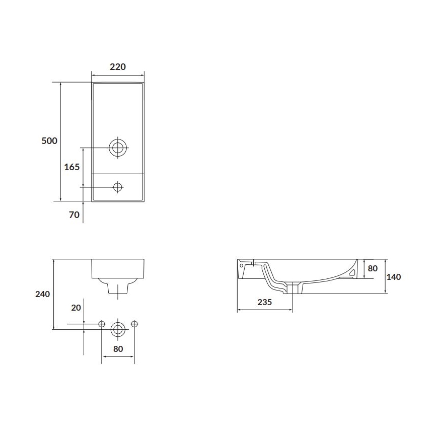 Cersanit K677-005 - Εντοιχιζόμενο νιπτήρα LARGA 22x50 εκ. κεραμικό/γυαλιστερό λευκό