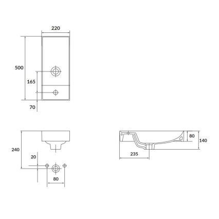 Cersanit K677-005 - Νιπτήρας μπάνιου LARGA 22x50 cm κεραμικός/γυαλιστερό λευκό