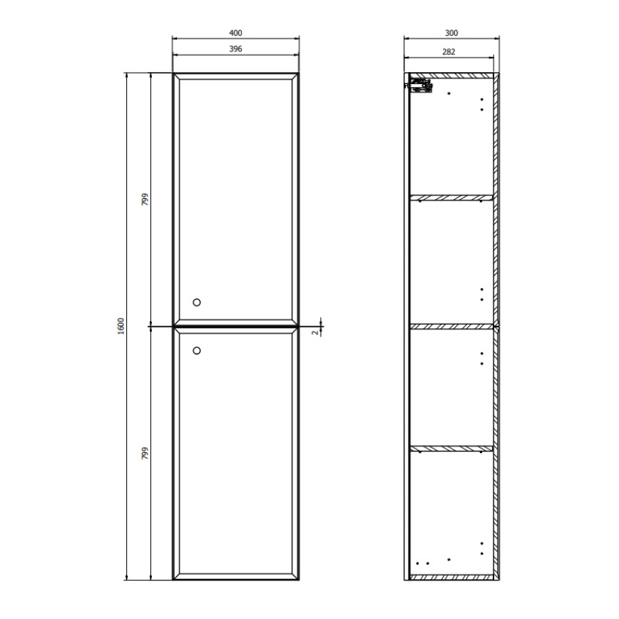 Cersanit S1021-010 - Επιτοίχιο ντουλάπι μπάνιου MILLE 40x160x30 cm λευκό ματ