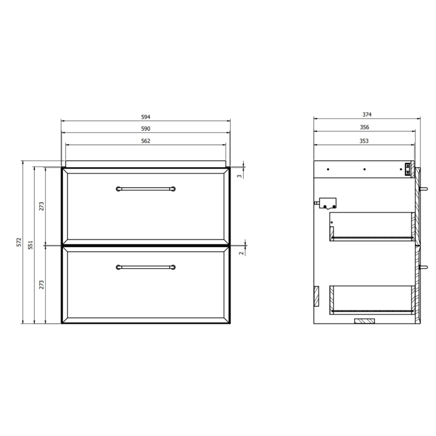 Cersanit S590-100 - Κρεμαστό έπιπλο μπάνιου κάτω από νιπτήρα MILLE SLIM 60x38 cm μαύρο
