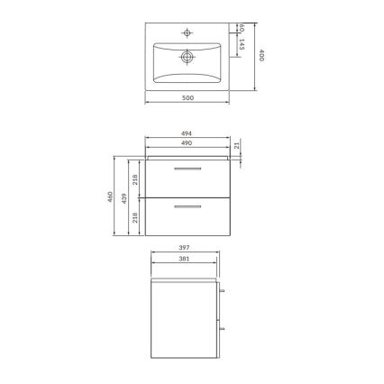 Cersanit S801-146-DSM - Επιτοίχιο ντουλάπι μπάνιου με νιπτήρα LARA COMO 50x40 cm λευκό
