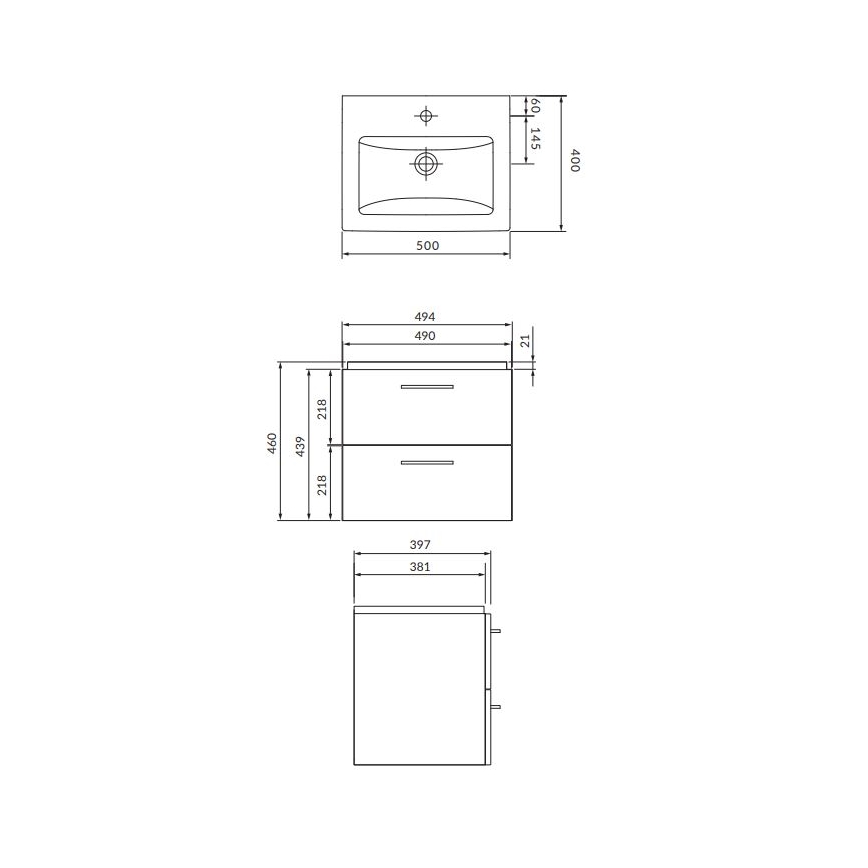 Cersanit S801-146-DSM - Επιτοίχιο ντουλάπι μπάνιου με νιπτήρα LARA COMO 50x40 cm λευκό