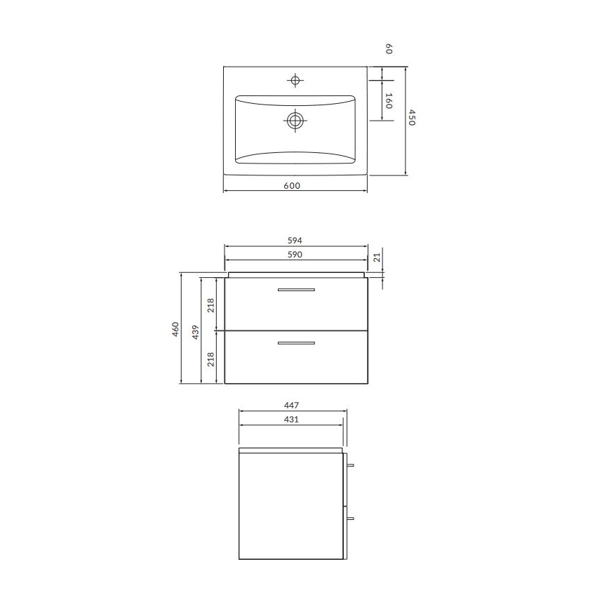Cersanit S801-148-DSM - Κρεμαστό έπιπλο μπάνιου με νιπτήρα LARA 60x45 cm, απόχρωση καρυδιάς