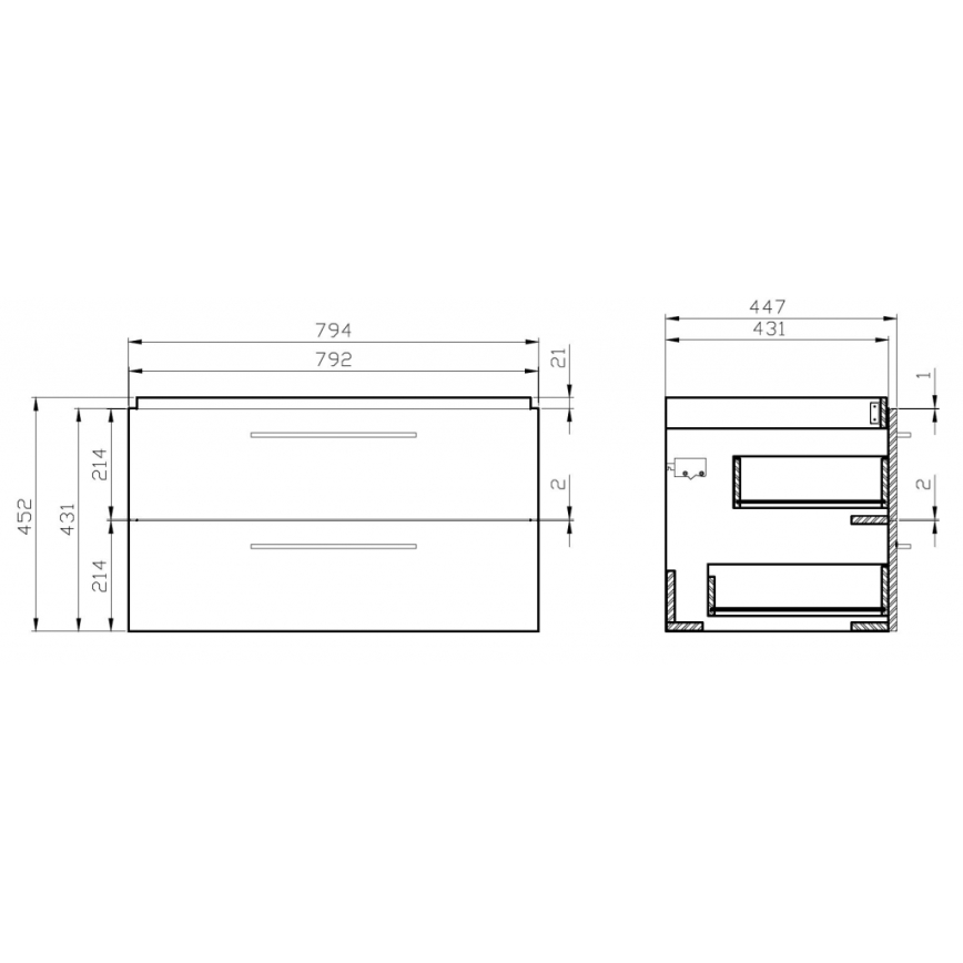Cersanit S801-149-DSM - Κρεμαστό ντουλάπι μπάνιου με νιπτήρα LARA 80x46x45 cm λευκό