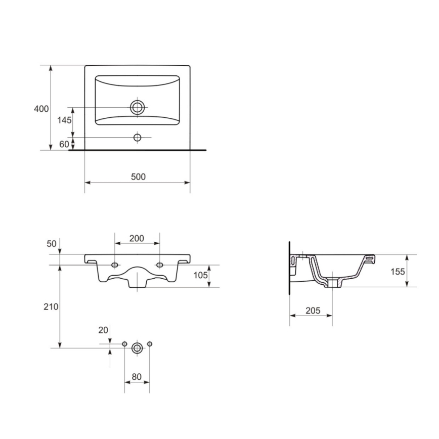 Cersanit S801-153-DSM - Κρεμαστή ντουλάπα μπάνιου με νιπτήρα ELIS 46x50 εκ. καρυδιά