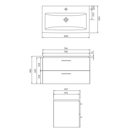 Cersanit S801-154-DSM - Επιτοίχιο έπιπλο μπάνιου με νιπτήρα LARA 80x46x45 cm σε απόχρωση καρυδιάς