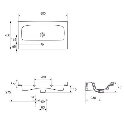 Cersanit S801-221-DSM - Κρεμαστό ντουλάπι μπάνιου με νιπτήρα MODUO 80x45 εκ. γυαλιστερό λευκό