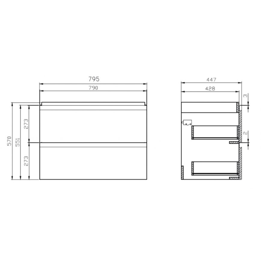 Cersanit S801-221-DSM - Κρεμαστό ντουλάπι μπάνιου με νιπτήρα MODUO 80x45 εκ. γυαλιστερό λευκό