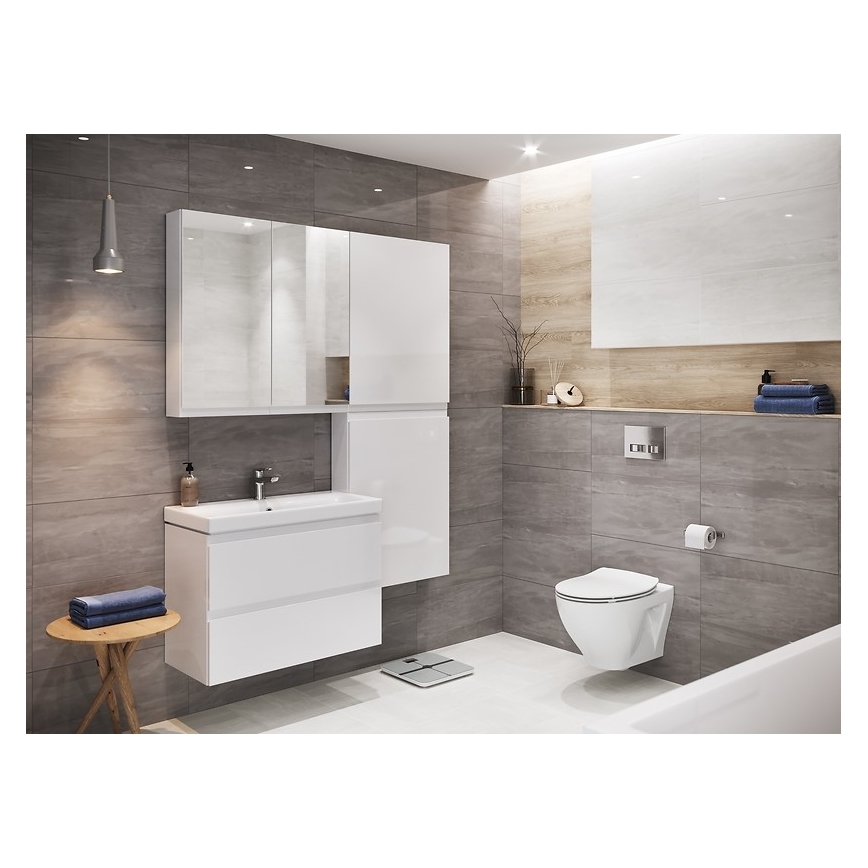 Cersanit S801-225-DSM - Κρεμαστή ντουλάπα μπάνιου με νιπτήρα MEDA SLIM 62x80 εκ. γυαλιστερό λευκό