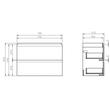 Cersanit S801-225-DSM - Κρεμαστή ντουλάπα μπάνιου με νιπτήρα MEDA SLIM 62x80 εκ. γυαλιστερό λευκό