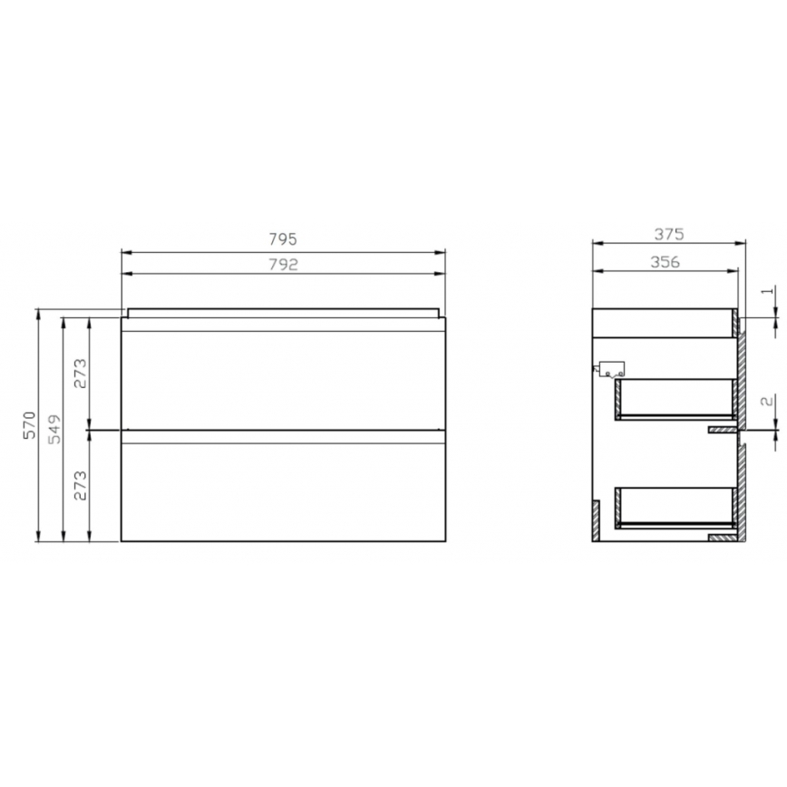 Cersanit S801-225-DSM - Κρεμαστή ντουλάπα μπάνιου με νιπτήρα MEDA SLIM 62x80 εκ. γυαλιστερό λευκό