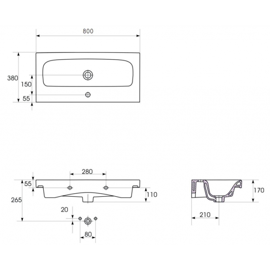 Cersanit S801-225-DSM - Κρεμαστή ντουλάπα μπάνιου με νιπτήρα MEDA SLIM 62x80 εκ. γυαλιστερό λευκό