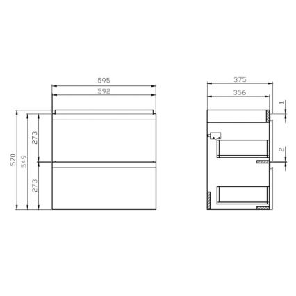 Cersanit S801-227-DSM - Επίτοιχο ντουλάπι μπάνιου με νιπτήρα MODUO SLIM 60x38 cm γυαλιστερό λευκό