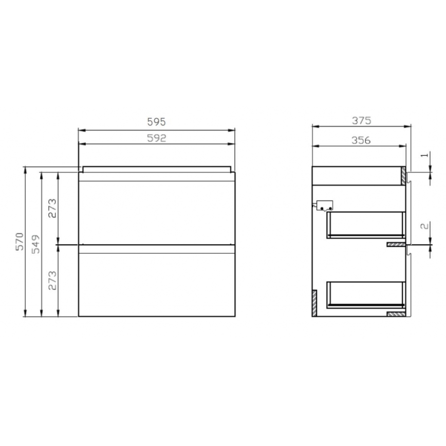 Cersanit S801-227-DSM - Επίτοιχο ντουλάπι μπάνιου με νιπτήρα MODUO SLIM 60x38 cm γυαλιστερό λευκό