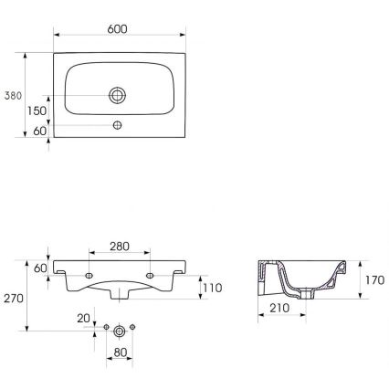 Cersanit S801-227-DSM - Κρεμαστή ντουλάπα μπάνιου με νιπτήρα MEDA SLIM 62x60 εκ. γυαλιστερό λευκό