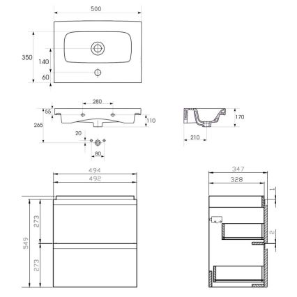 Cersanit S801-229-DSM - Κρεμαστή ντουλάπα μπάνιου με νιπτήρα MEDA SLIM 62x50 εκ. γυαλιστερό λευκό