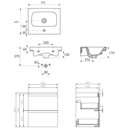 Cersanit S801-230-DSM - Κρεμαστή ντουλάπα μπάνιου με νιπτήρα MEDDIE 62x50 εκ. λευκή
