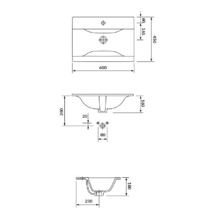 Cersanit S801-309-DSM - Κρεμαστό ντουλάπι μπάνιου με νιπτήρα NIKO 60x45 cm λευκό