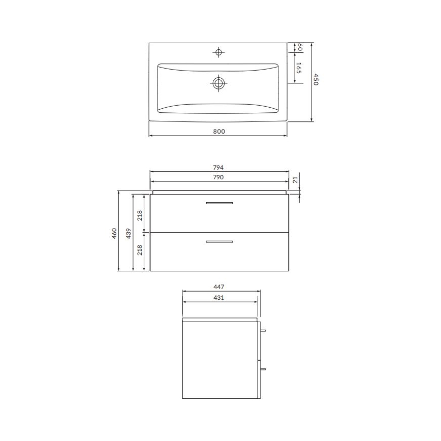 Cersanit S801-338-DSM - Επιτοίχιο έπιπλο μπάνιου με νιπτήρα LARA 80x46x45 cm λευκό