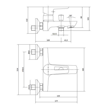 Cersanit S951-006 - Μπαταρία μπανιέρας MILLE γυαλιστερό χρώμιο