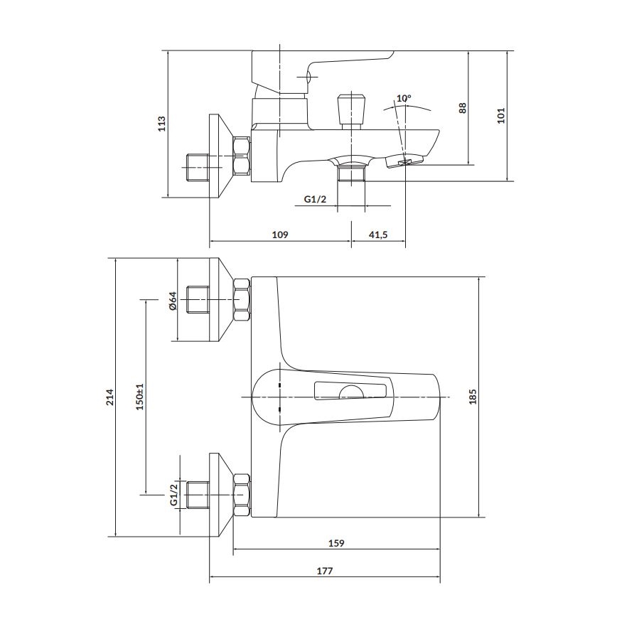 Cersanit S951-009 - Μπαταρία μπανιέρας MILLE μαύρο/γυαλιστερό χρώμιο