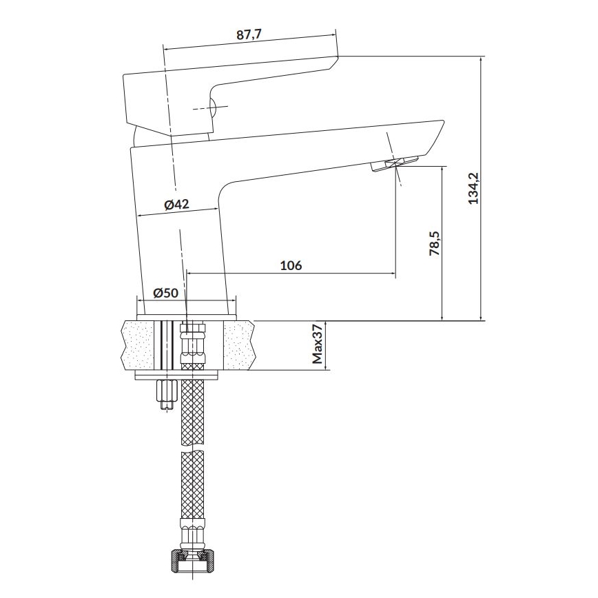 Cersanit S951-048 - Μπαταρία νιπτήρος MILLE 13,4 cm μαύρο + βαλβίδα