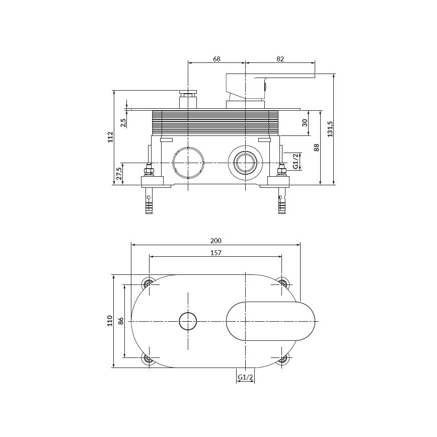 Cersanit S951-305 -Μπαταρία ντους εντοιχισμού CREA γυαλιστερό χρώμιο