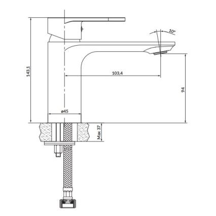 Cersanit S951-331 - Μπαταρία νιπτήρος CREA 14,3 cm μαύρο
