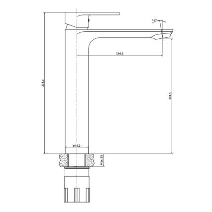 Cersanit S951-332 - Μπαταρία νιπτήρος CREA 27,4 cm μαύρο