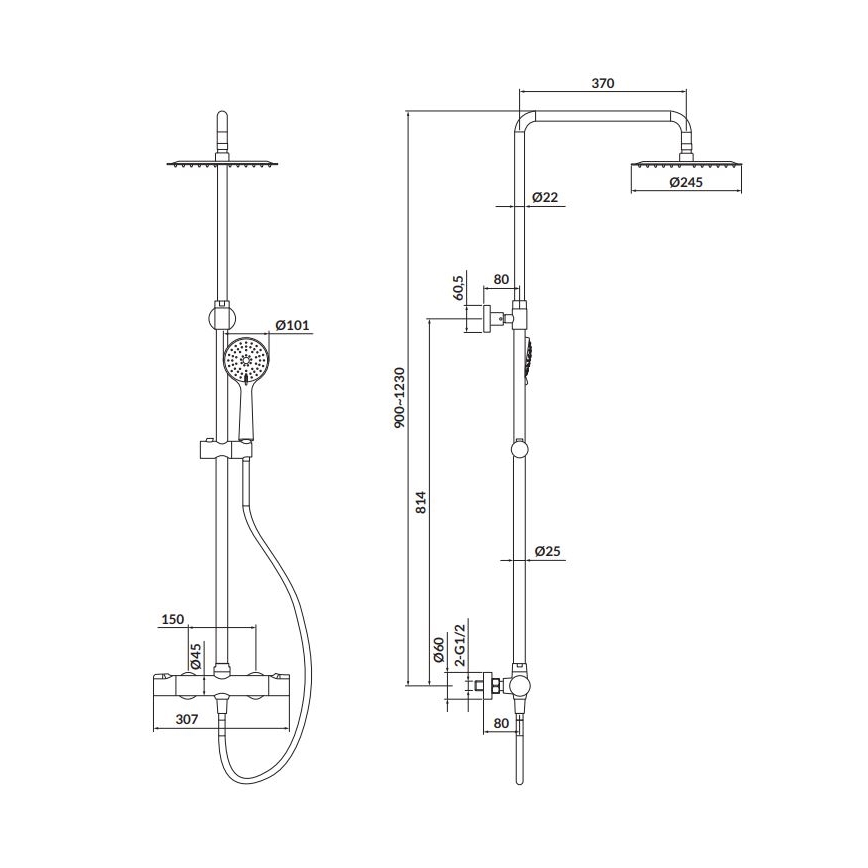 Cersanit S951-340 - Σετ ντους με θερμοστατική μπαταρία CITY σε γυαλιστερό χρώμιο