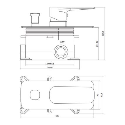 Cersanit S951-374 - Μπαταρία ντους εντοιχισμού LARGA γυαλιστερό χρώμιο