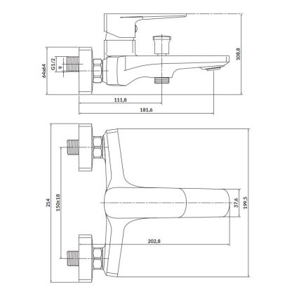 Cersanit S951-377 - Μπαταρία μπάνιου LARGA σε γυαλιστερό χρώμιο