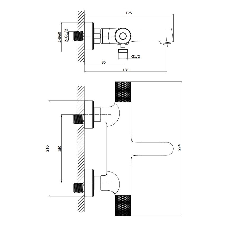 Cersanit S951-566 - Θερμοστατική μπαταρία μπάνιου ZEN μαύρη