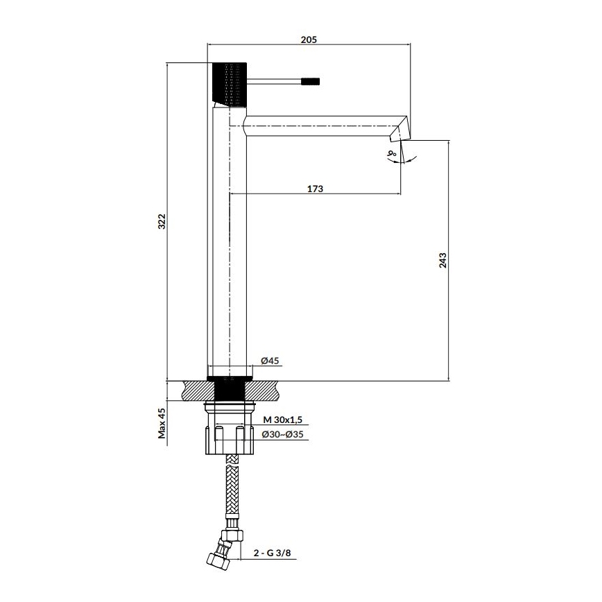 Cersanit S951-592 - Μπαταρία νιπτήρος ZEN 32,2 cm γυαλιστερό χρώμιο
