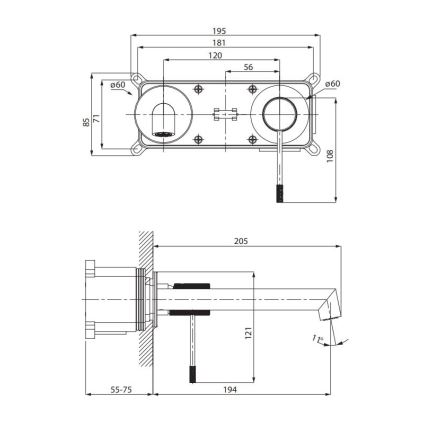 Cersanit S951-593 - Μπαταρία νιπτήρος εντοιχισμού ZEN γυαλιστερό χρώμιο