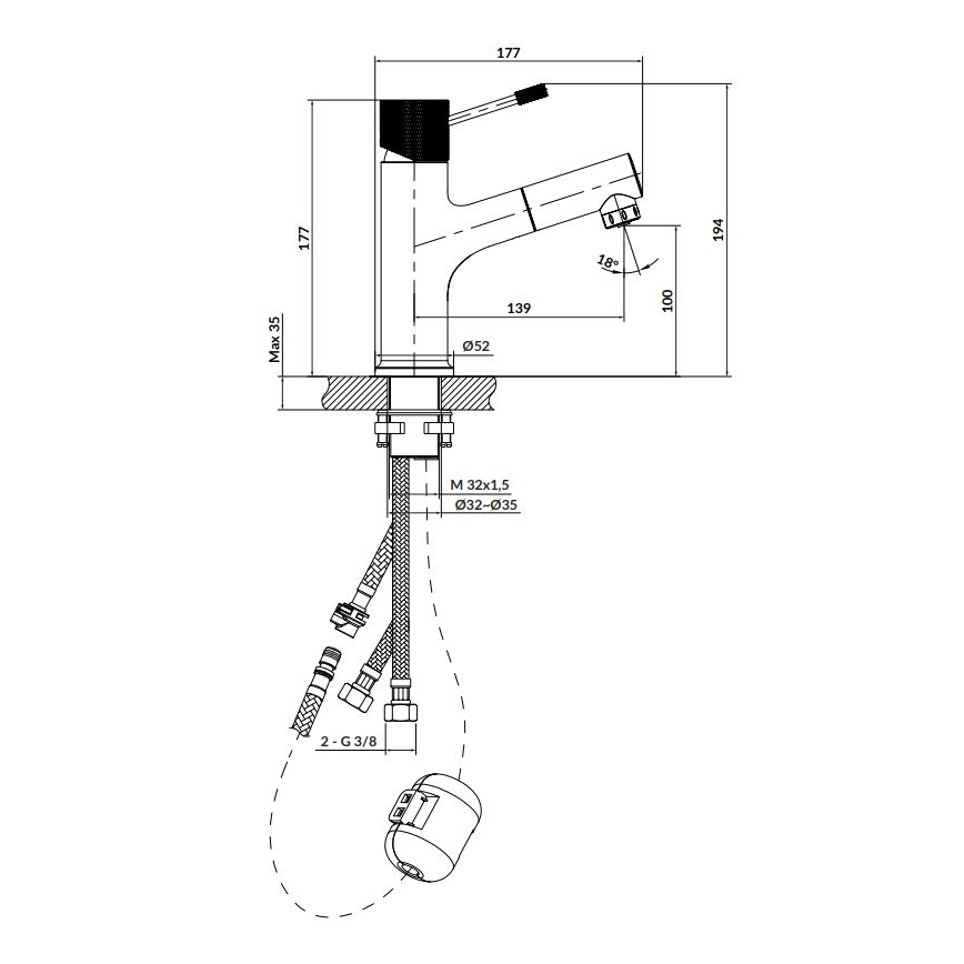 Cersanit S951-594 - Μπαταρία νιπτήρος ZEN 19,4 cm γυαλιστερό χρώμιο