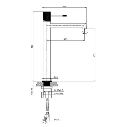Cersanit S951-596 - Μπαταρία νιπτήρος ZEN 32,2 cm μαύρο