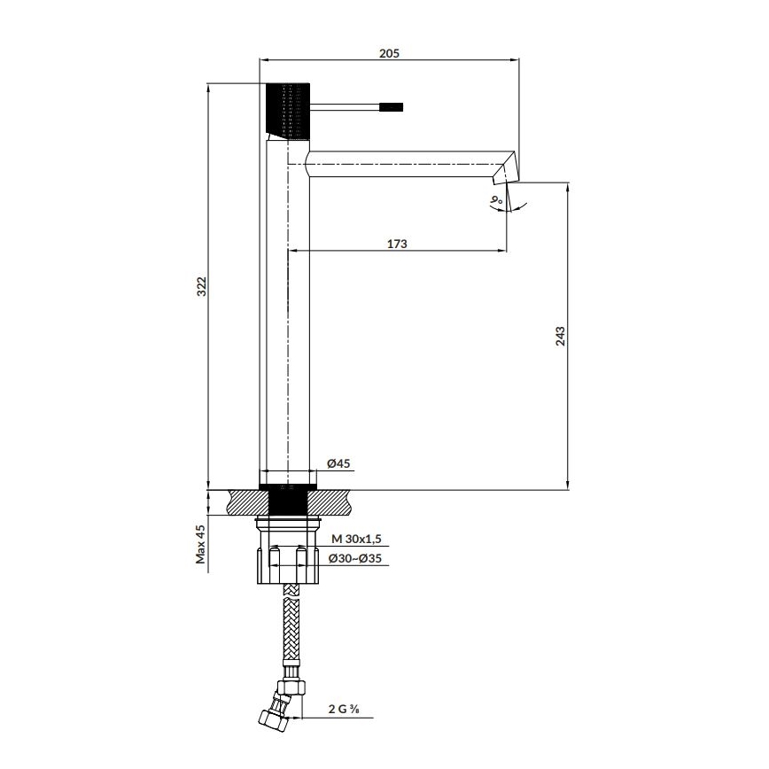 Cersanit S951-596 - Μπαταρία νιπτήρος ZEN 32,2 cm μαύρο