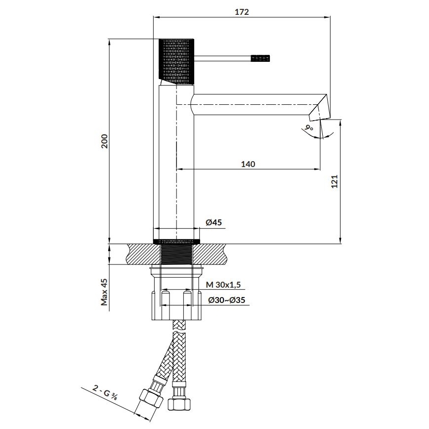 Cersanit S951-598 - Μπαταρία νιπτήρα ZEN 20 εκ. μαύρη