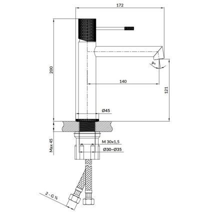 Cersanit S951-598 - Μπαταρία νιπτήρος ZEN 20 cm μαύρο