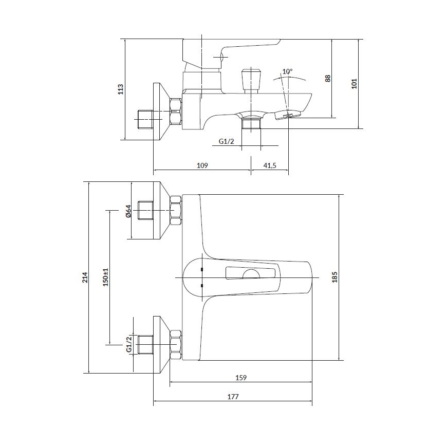 Cersanit S952-003 - Σετ μπανιέρας με μπαταρία + μπαταρία νιπτήρα MILLE σε γυαλιστερό χρώμιο