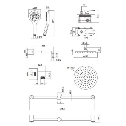 Cersanit S952-011 - Σετ ντους με εντοιχισμένη μπαταρία MODUO σε γυαλιστερό χρώμιο
