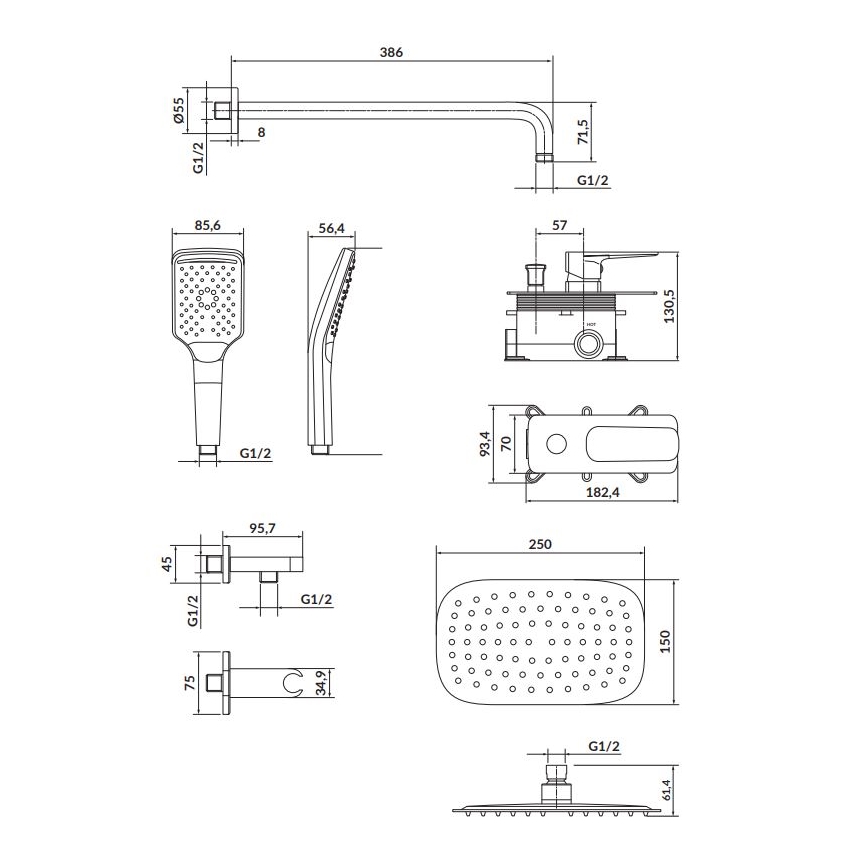 Cersanit S952-029 - Σετ ντους με εντοιχιζόμενη μπαταρία LARGA σε γυαλιστερό χρώμιο