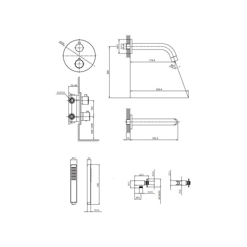 Cersanit S952-034 - Σετ μπανιέρας με εντοιχισμένη θερμοστατική μπαταρία ZEN σε γυαλιστερό χρώμιο