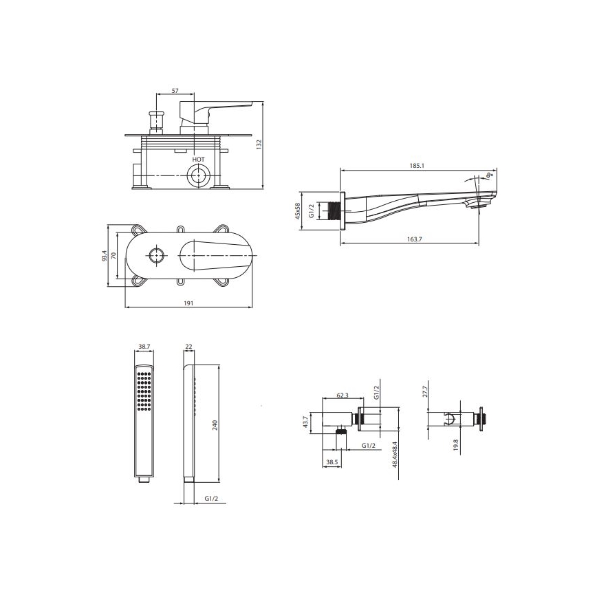 Cersanit S952-036 - Σετ μπανιέρας με εντοιχισμένη μπαταρία CITY σε γυαλιστερό χρώμιο