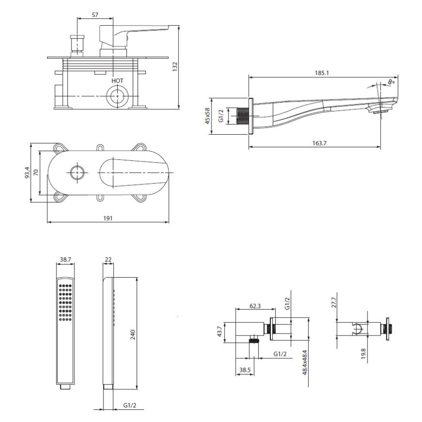 Cersanit S952-037 - Σετ μπανιέρας με εντοιχισμένη μπαταρία MILLE σε γυαλιστερό χρώμιο