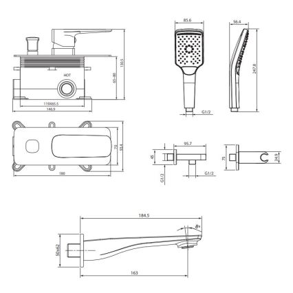 Cersanit S952-039 - Σετ μπανιέρας με εντοιχισμένη μπαταρία LARGA σε γυαλιστερό χρώμιο