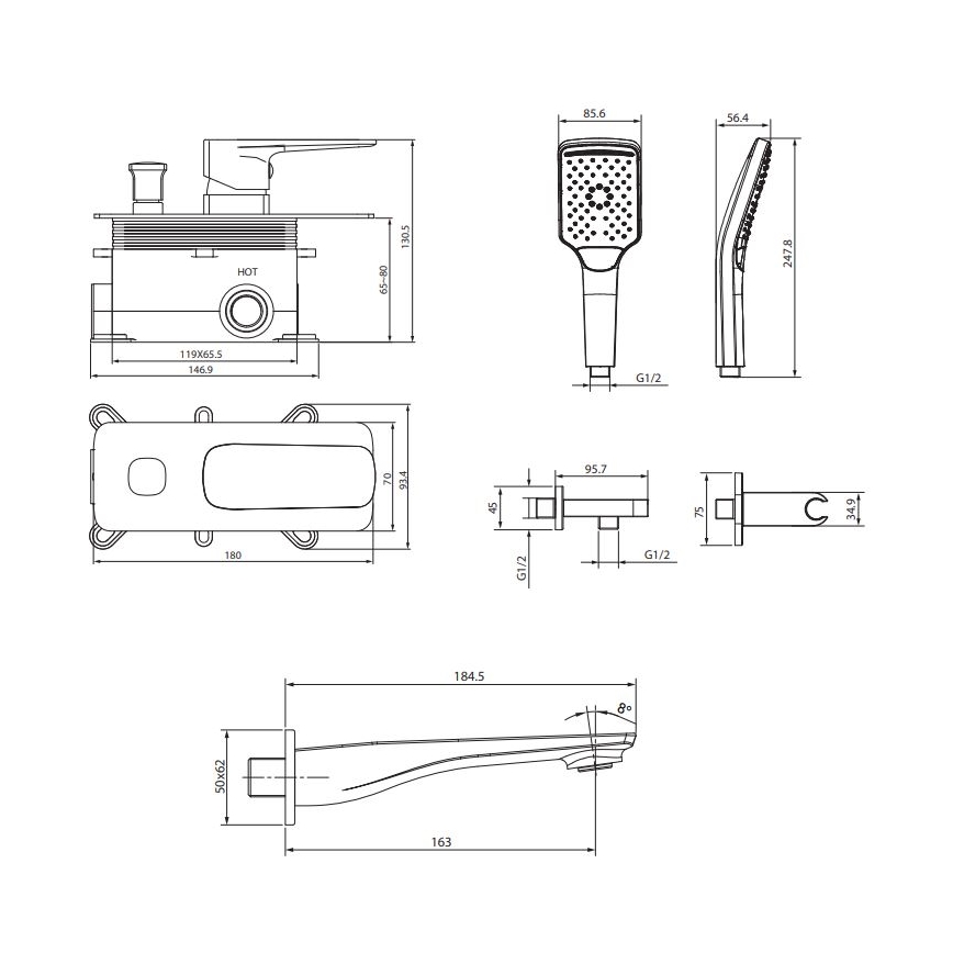 Cersanit S952-039 - Σετ μπανιέρας με εντοιχισμένη μπαταρία LARGA σε γυαλιστερό χρώμιο