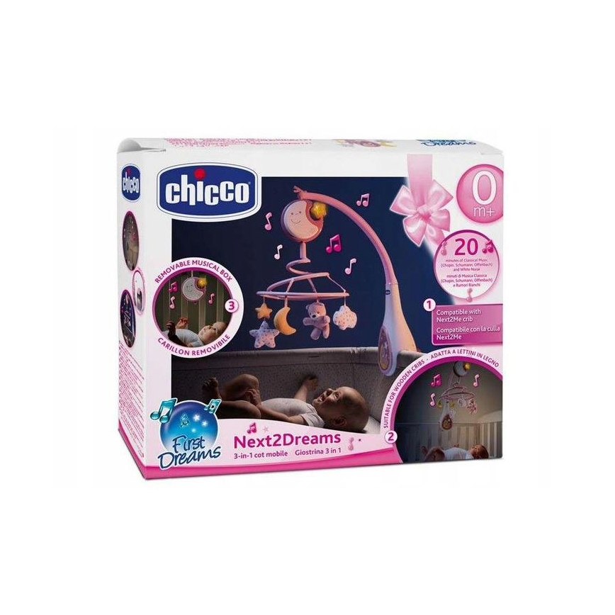 Chicco - Κρεμαστό μουσικό παιχνίδι κούνιας 3σε1 NEXT2DREAMS 3xAA ροζ