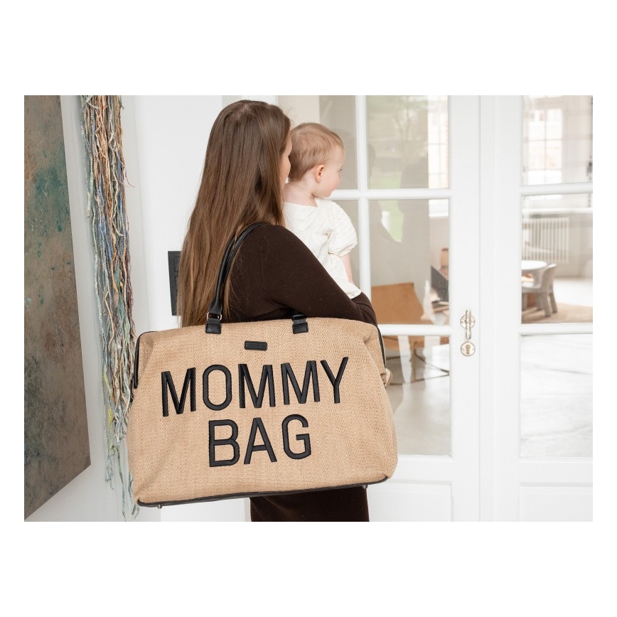 Childhome - Τσάντα αλλαγής ρούχων MOMMY BAG RAFFIA LOOK μπεζ